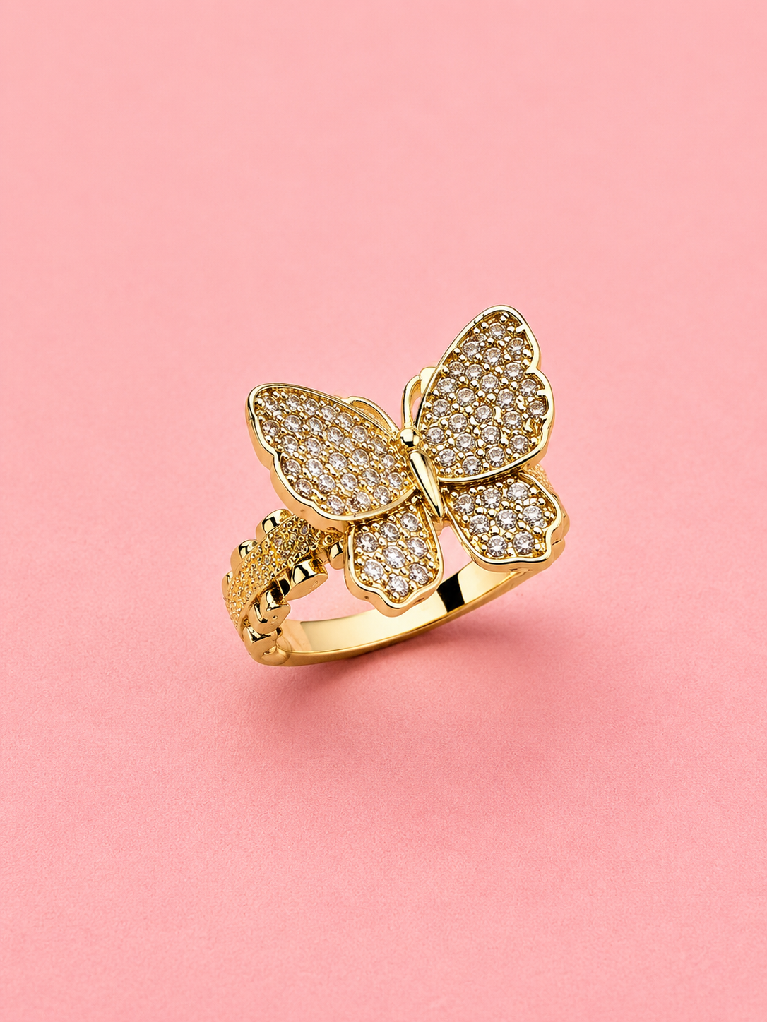 butterfly ring with white stones