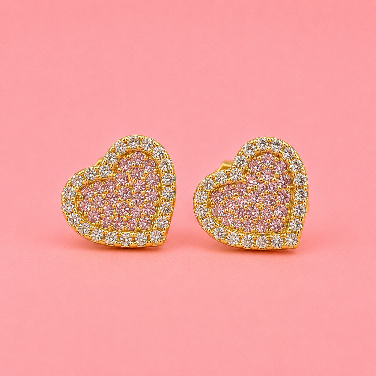 heart shape cc earrings pink