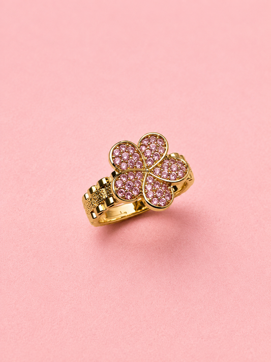 pink stone flower ring
