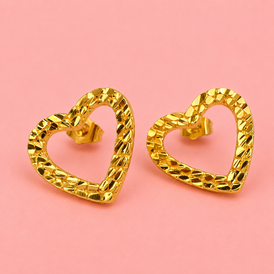 open nugget heart earrings