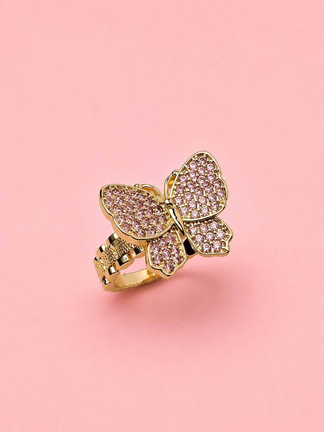 butterfly ring with pink stones